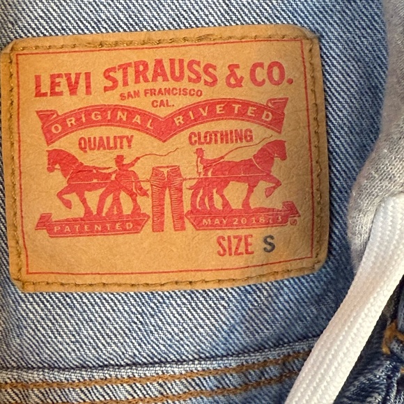 Levi’s Hybrid Hoodie Trucker Jacket Blue Denim Men’s S Small Heavyweight Gray - Picture 9 of 11